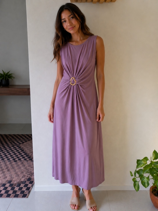 No Label Dresses & Skirts - Sleeveless Mauve Maxi Dress with Gold Ring Detail
